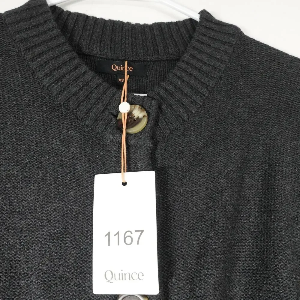 New Quince Women's XS Organic Cotton Cropped Cardigan Charcoal Gray Preppy Retro